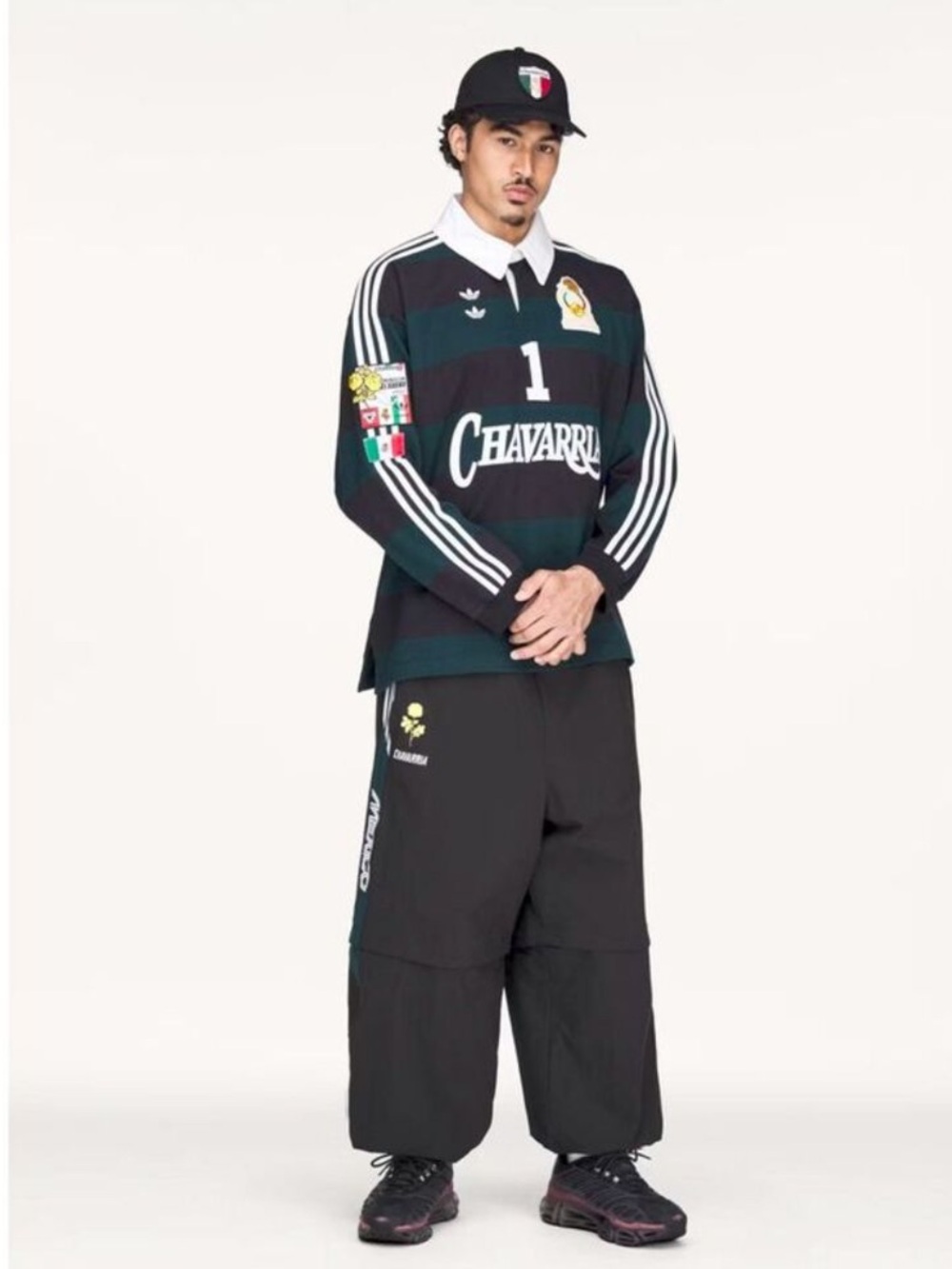 Adidas x Willy Chavarria portero cotton long sleeve   Green Striped Rugby.